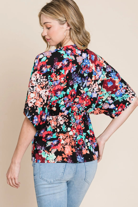 Vivid Floral Wrap Top