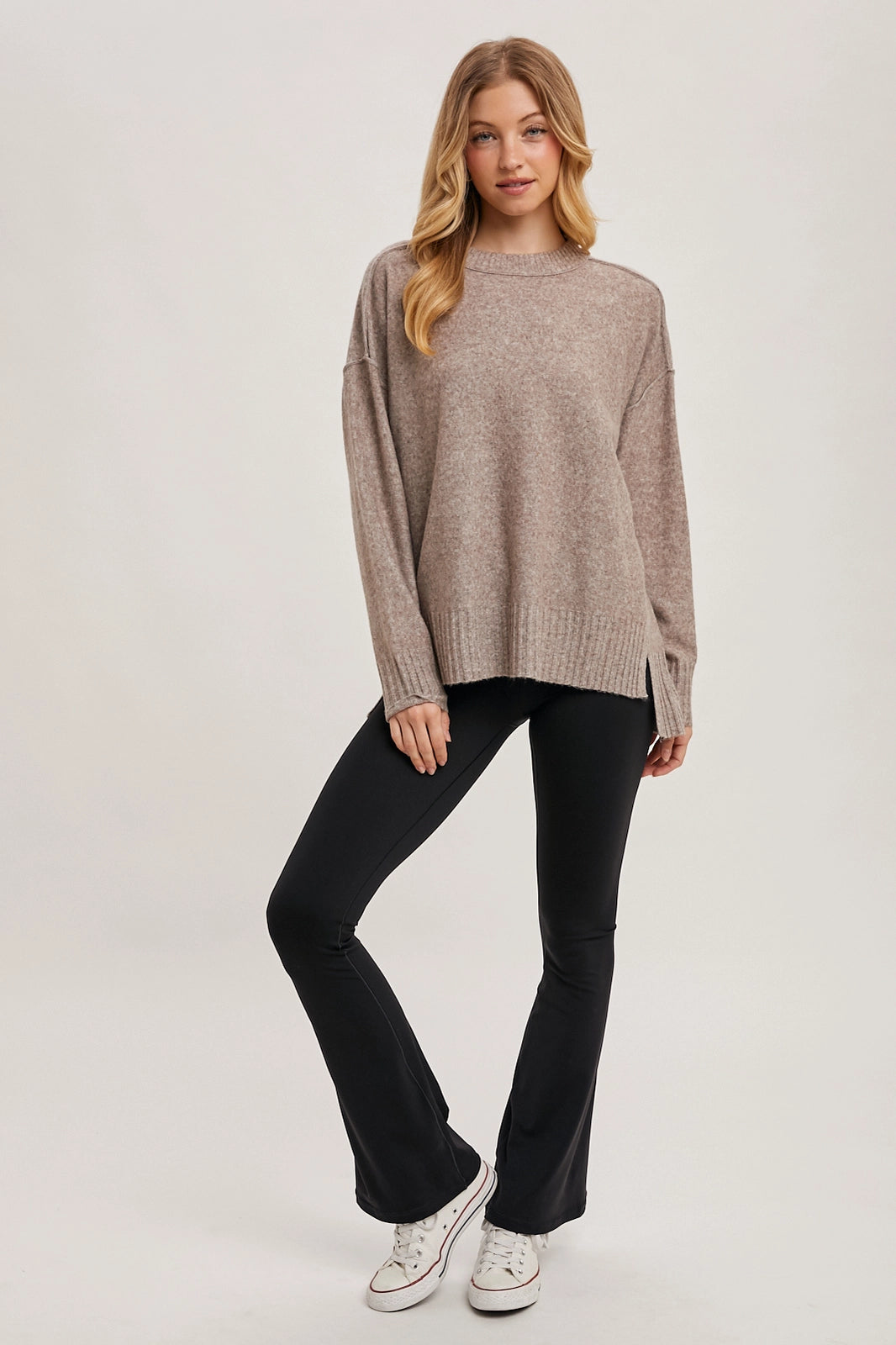 Crew Neck Knit Sweater Pullover Holiday Latte