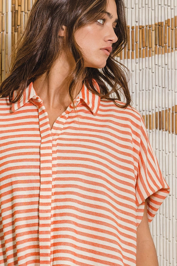 Dolman Coral Striped Blouse