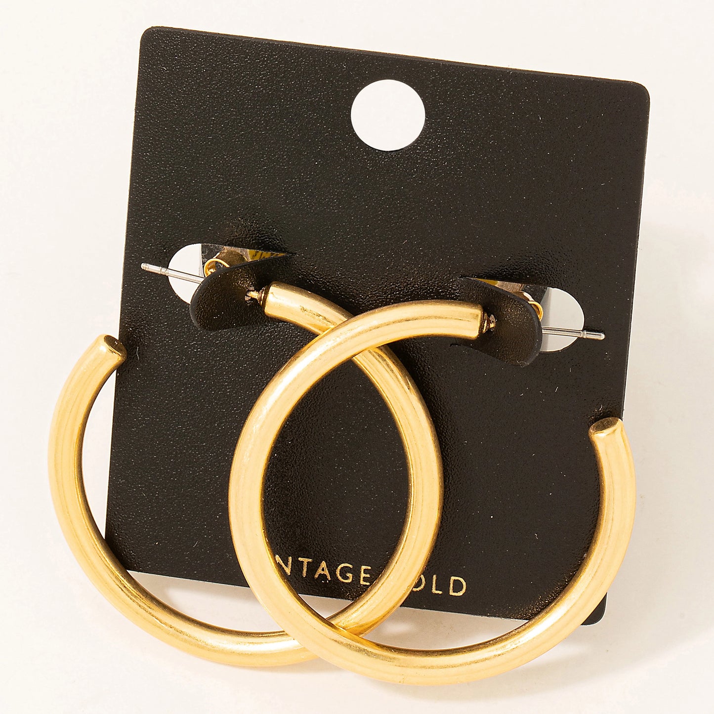 Small Vintage Gold Metallic Tube Hoop Earrings