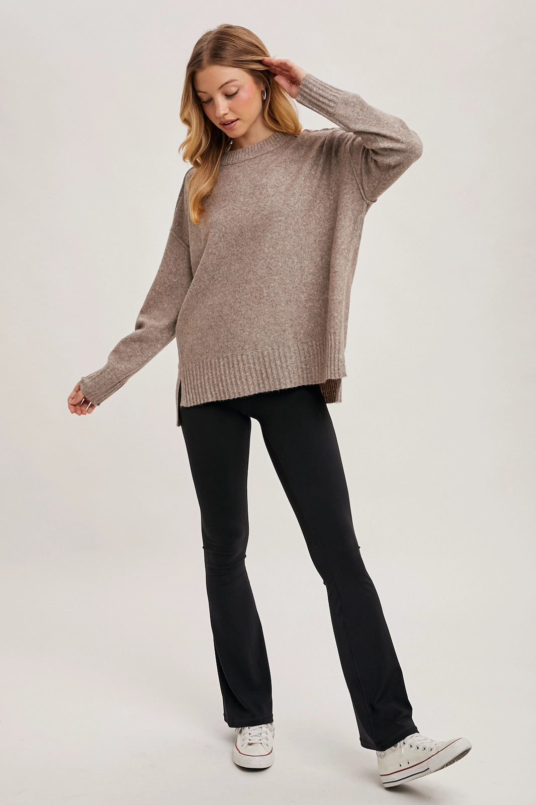 Crew Neck Knit Sweater Pullover Holiday Latte