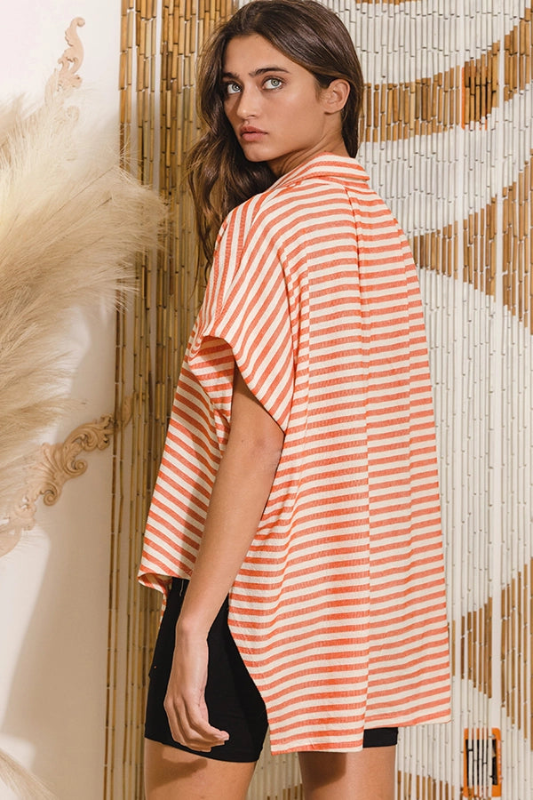 Dolman Coral Striped Blouse