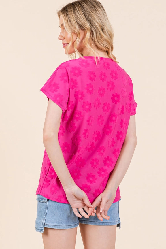 Textured Floral Pattern Top Fushia