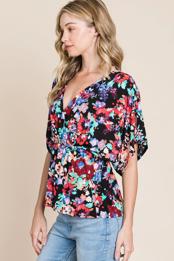 Vivid Floral Wrap Top