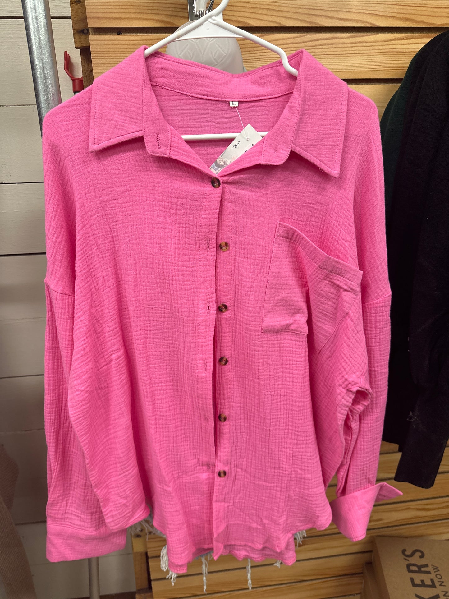 CASUAL BUTTON UP PINK TOP