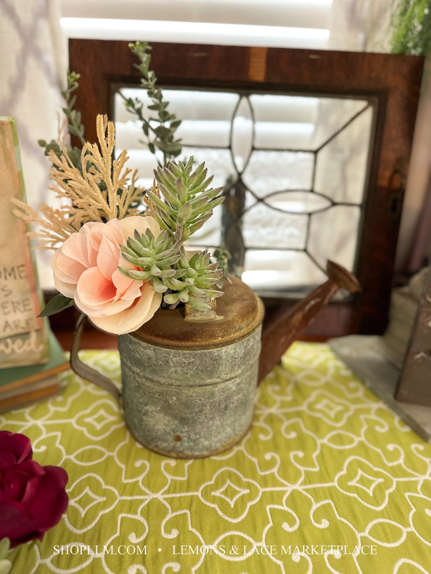 Rusted Watering Can with Succulent Floral