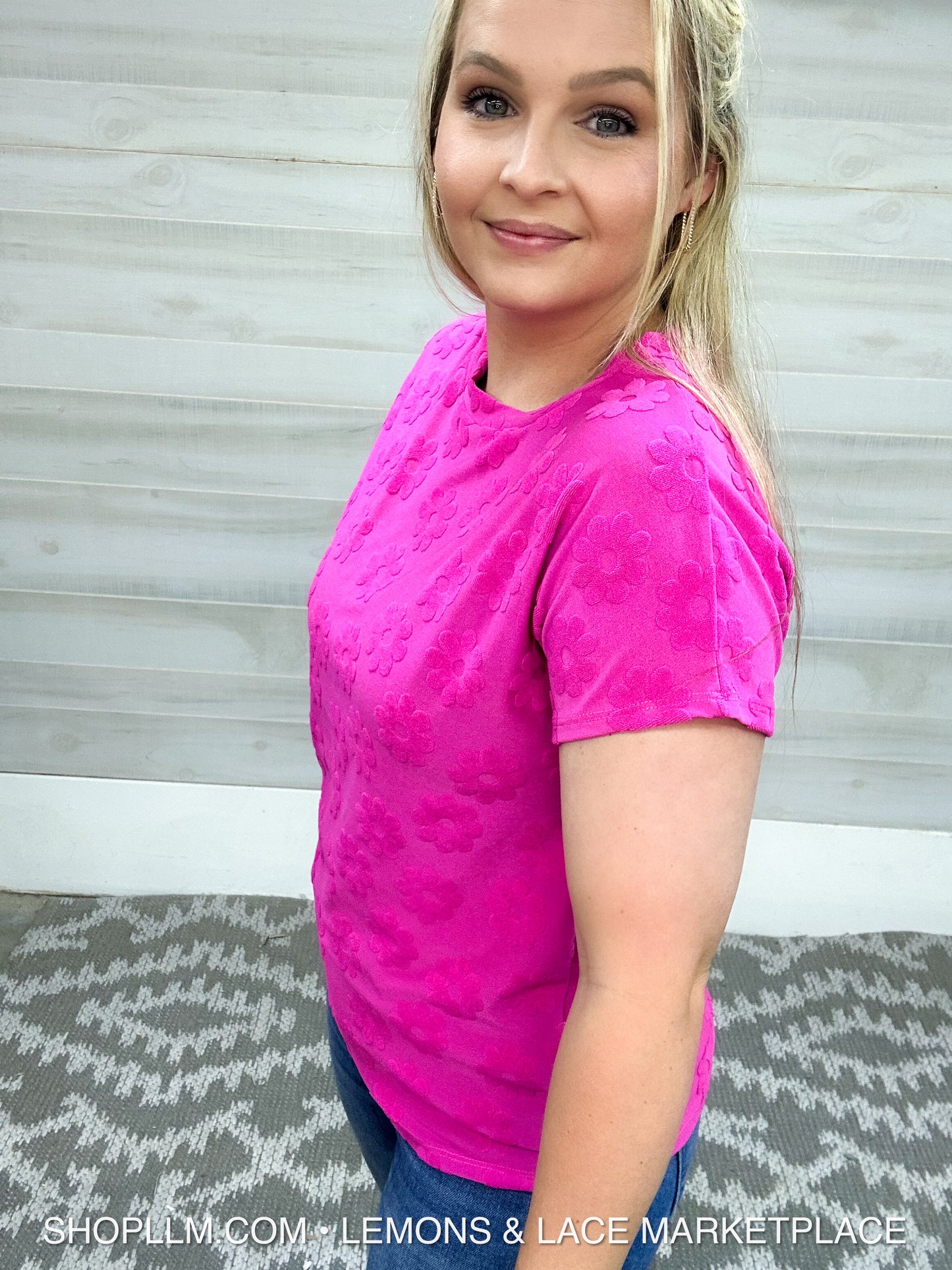 Textured Floral Pattern Top Fushia