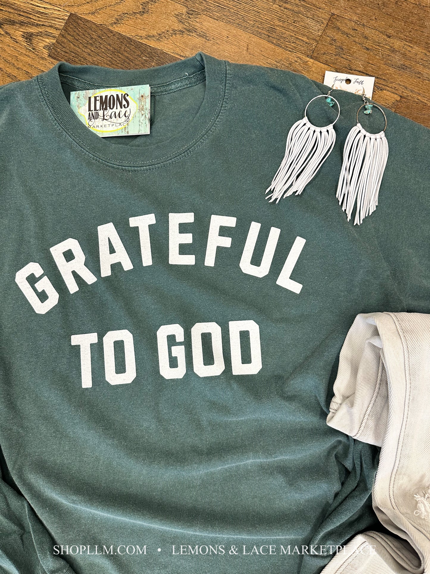 Grateful to God LS Tee-Blue Spruce