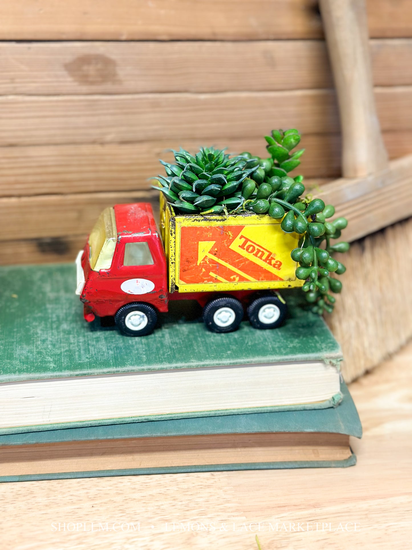Metal Toy Tonka Truck with Succulent Floral