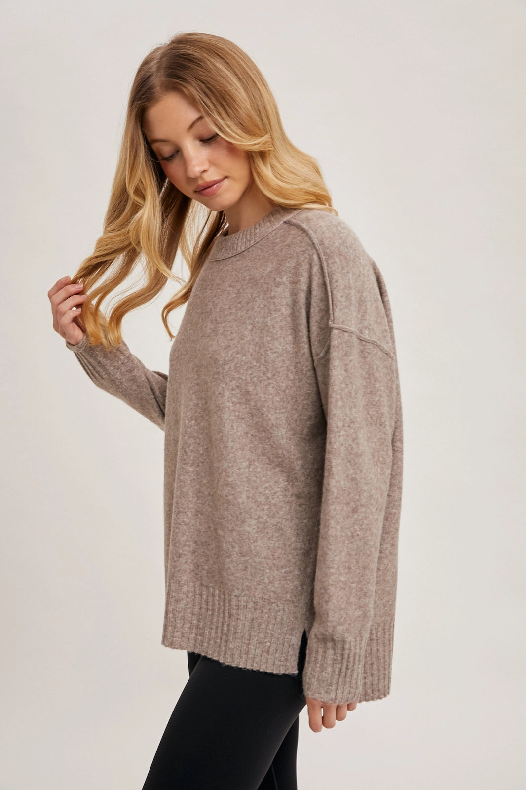 Crew Neck Knit Sweater Pullover Holiday Latte