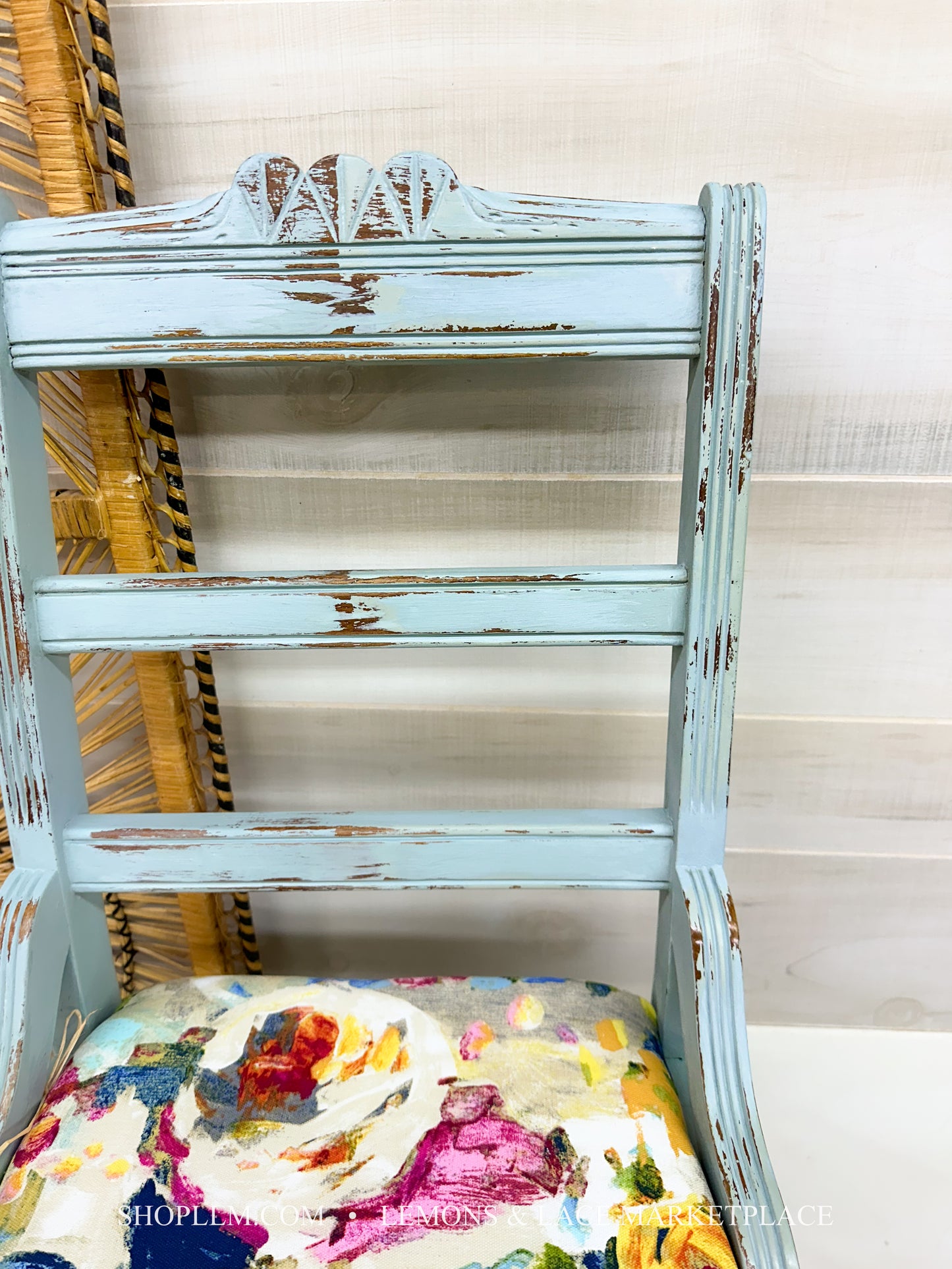 Duck Egg Floral Wood Chair