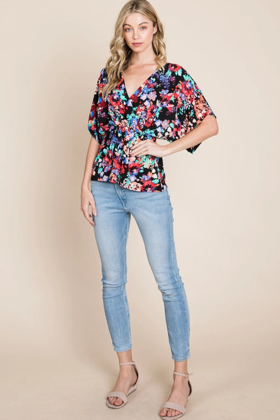 Vivid Floral Wrap Top