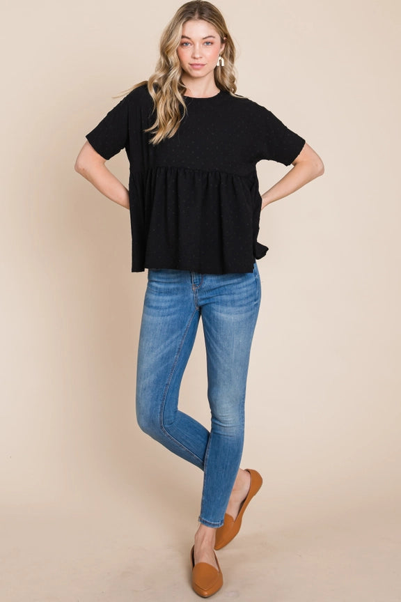 Dainty Textured Peplum Top Black