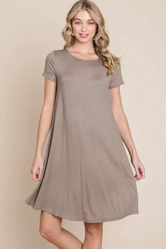 Casual Solid Midi Dress Taupe