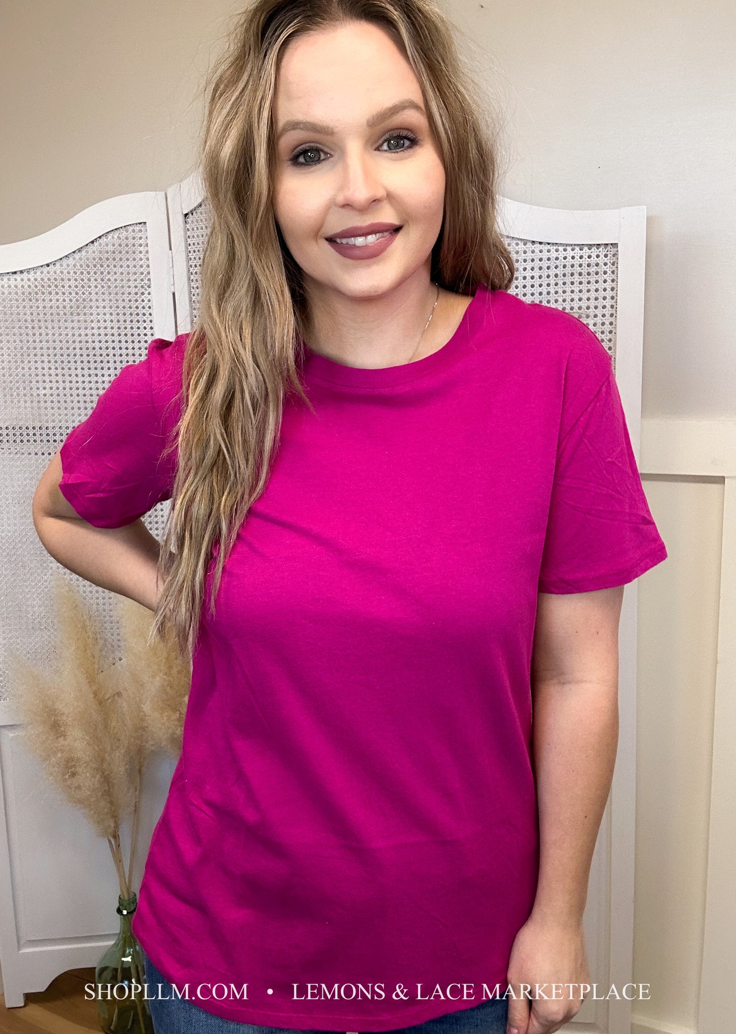 Magenta Better Than Basic Boyfriend Tee Round Neck