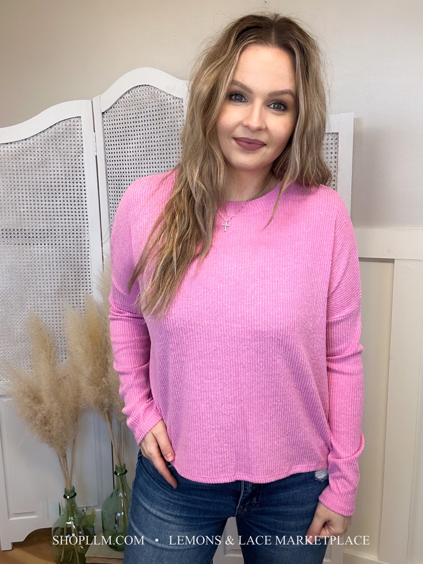 Candy Pink Ribbed Dolman Sweater