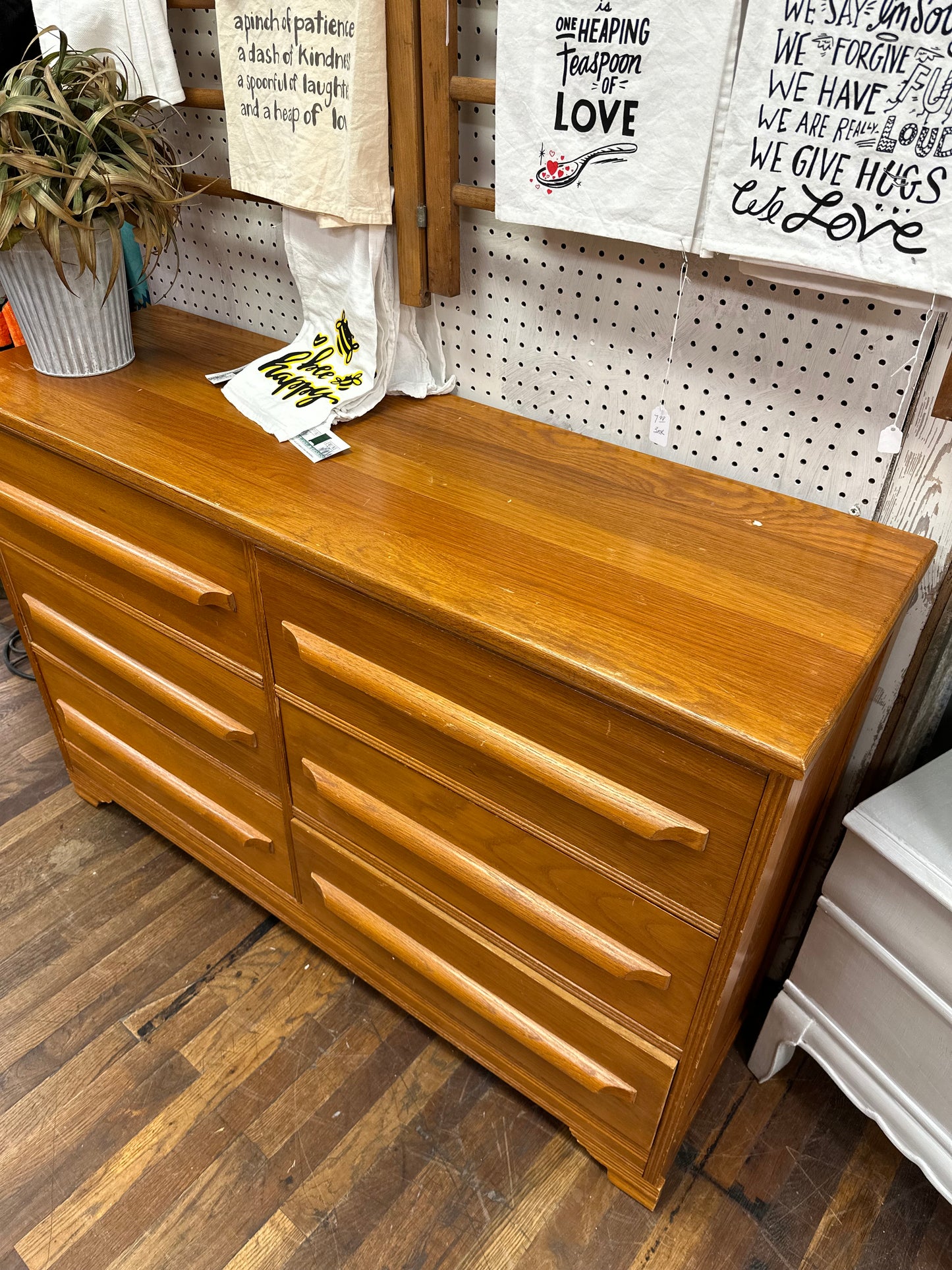 Oak 6 Drawer Chest MCM Wooden Pulls