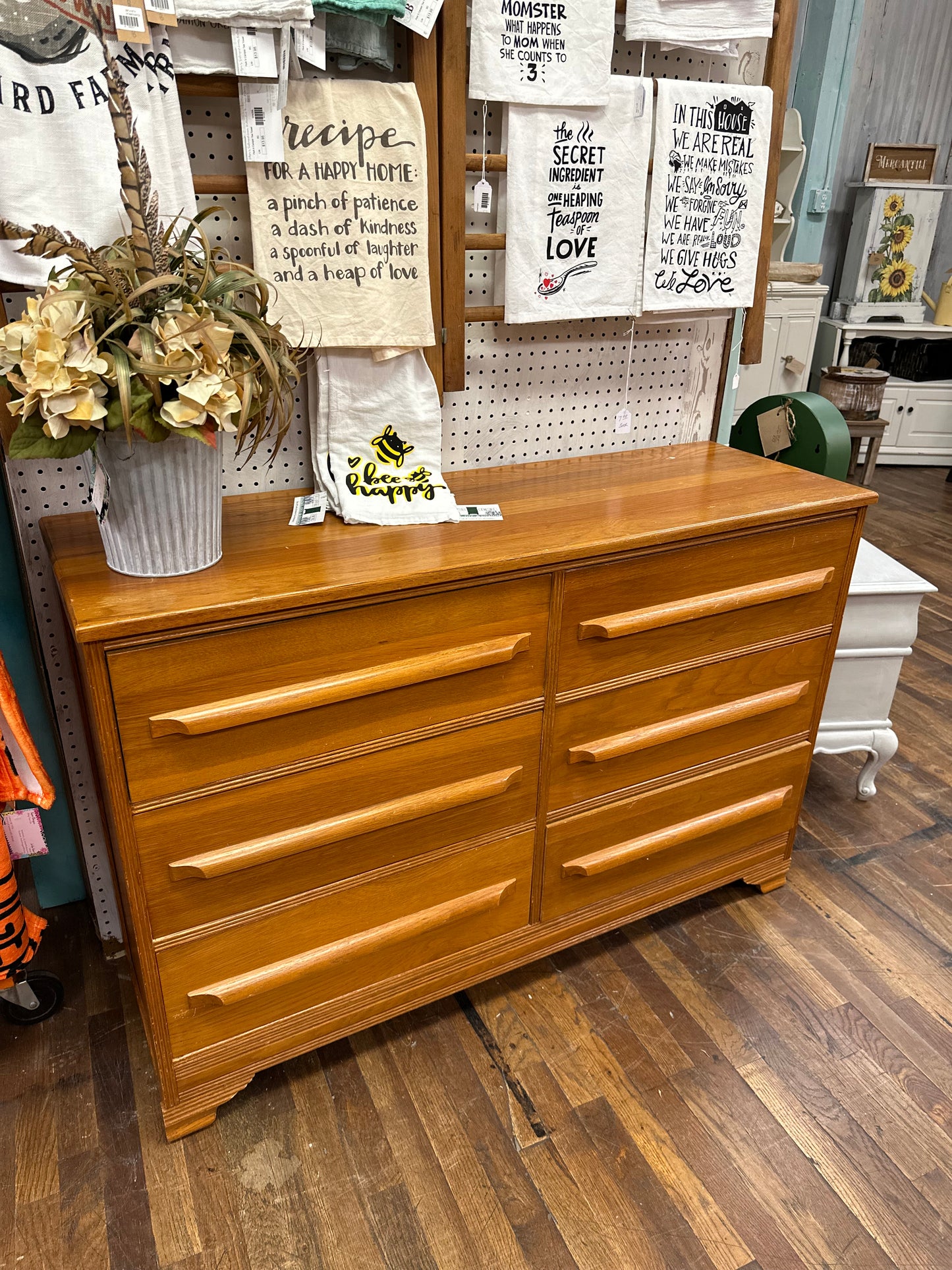 Oak 6 Drawer Chest MCM Wooden Pulls