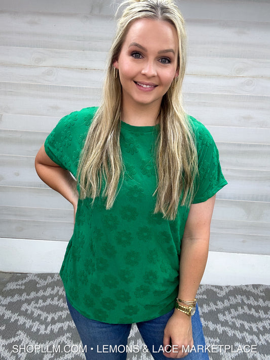 Textured Floral Pattern Top Green