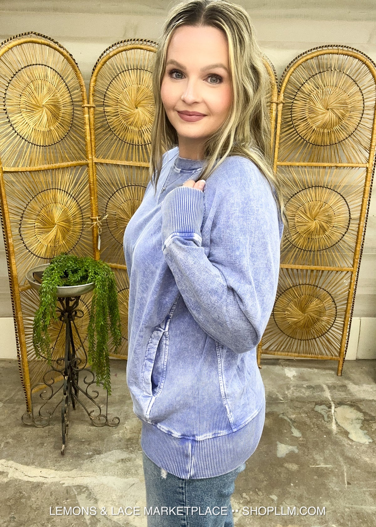 Cabernet Acid Washed French Terry Pullover