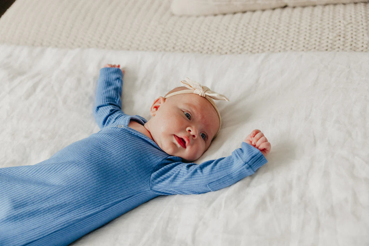 Indigo Rib Knit Newborn Knotted Gown
