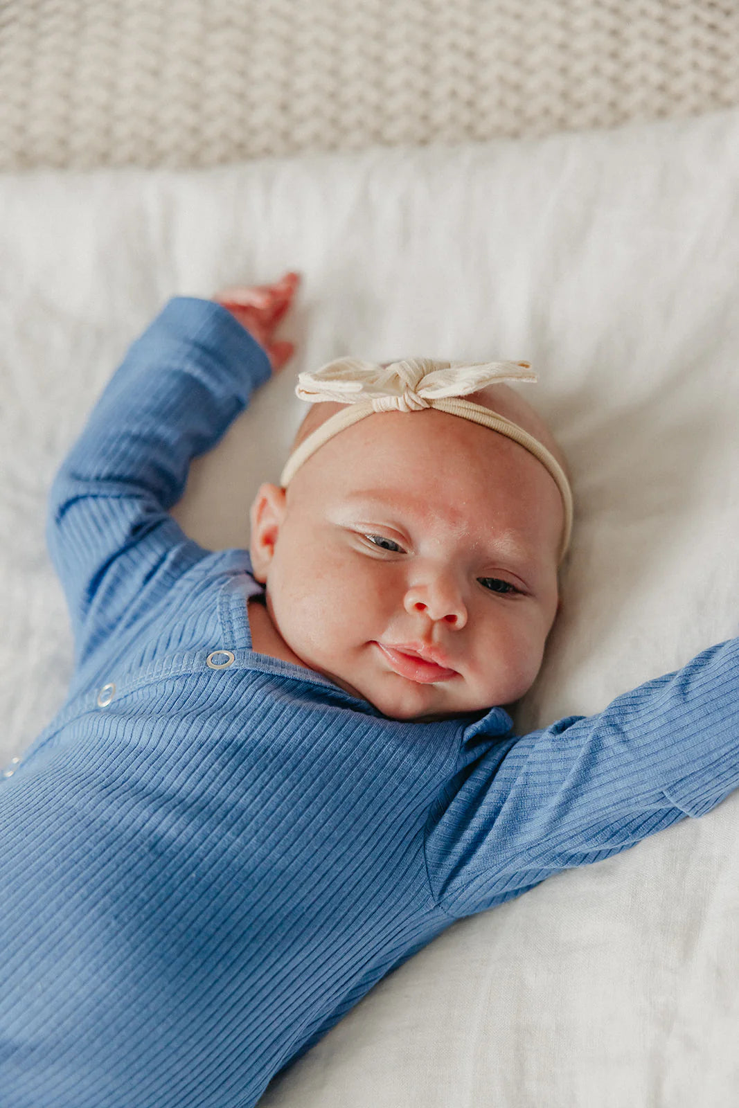 Indigo Rib Knit Newborn Knotted Gown