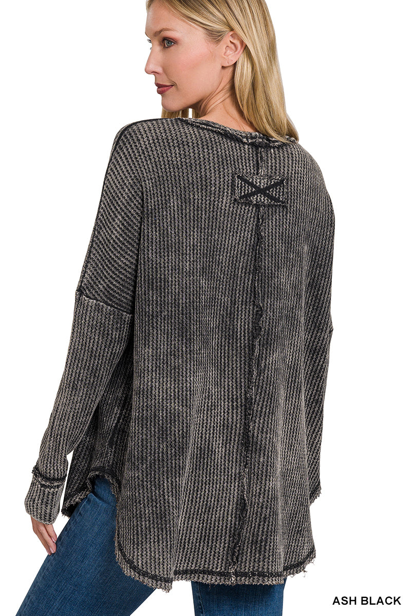 Washed Baby Waffle Oversized Long Sleeve Top