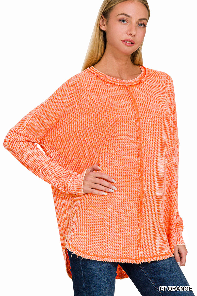 Washed Baby Waffle Oversized Long Sleeve Top