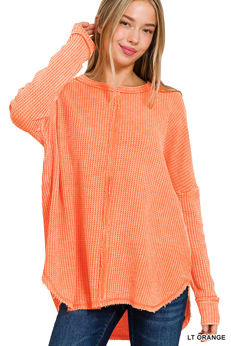 Washed Baby Waffle Oversized Long Sleeve Top