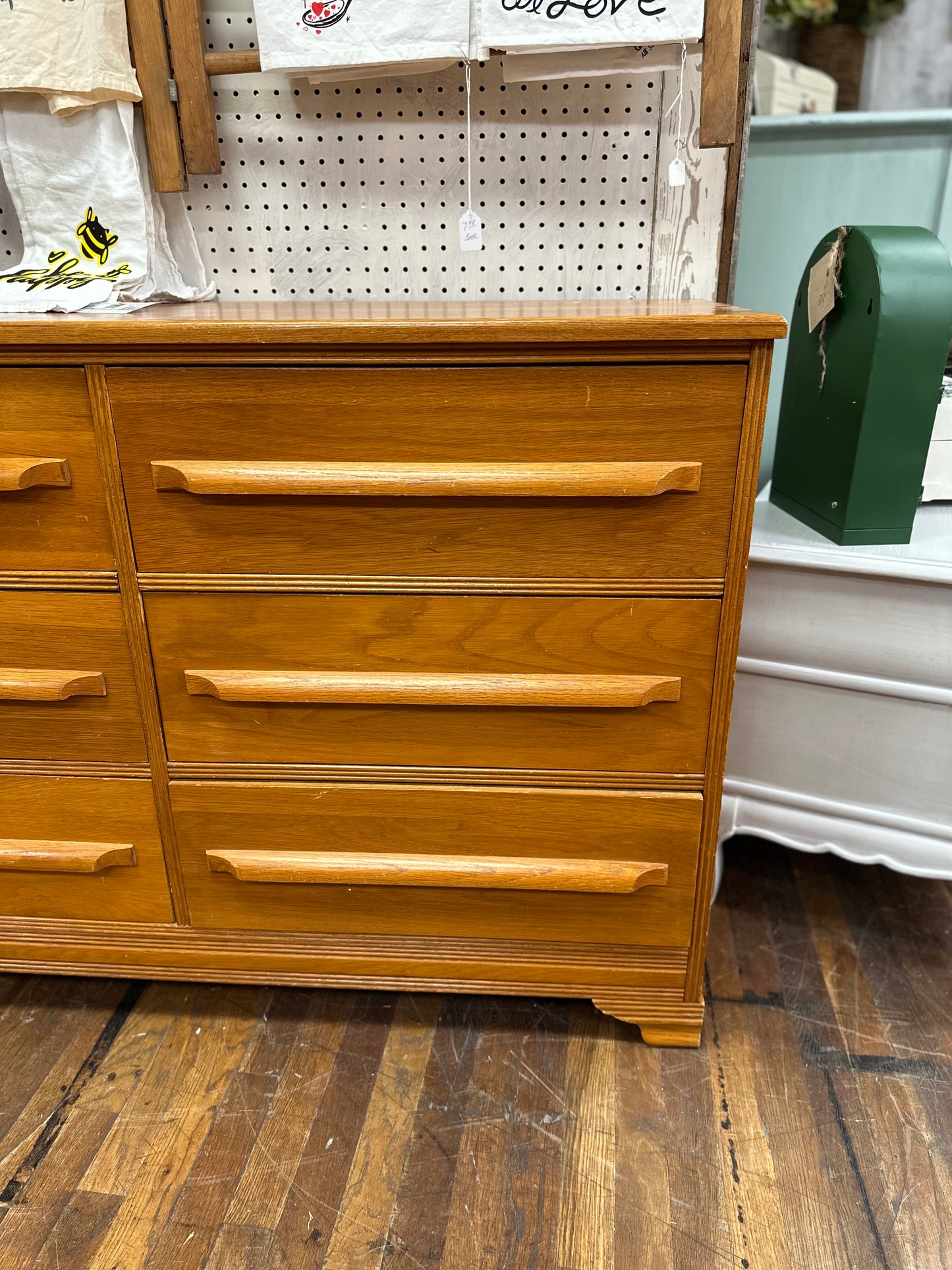 Oak 6 Drawer Chest MCM Wooden Pulls