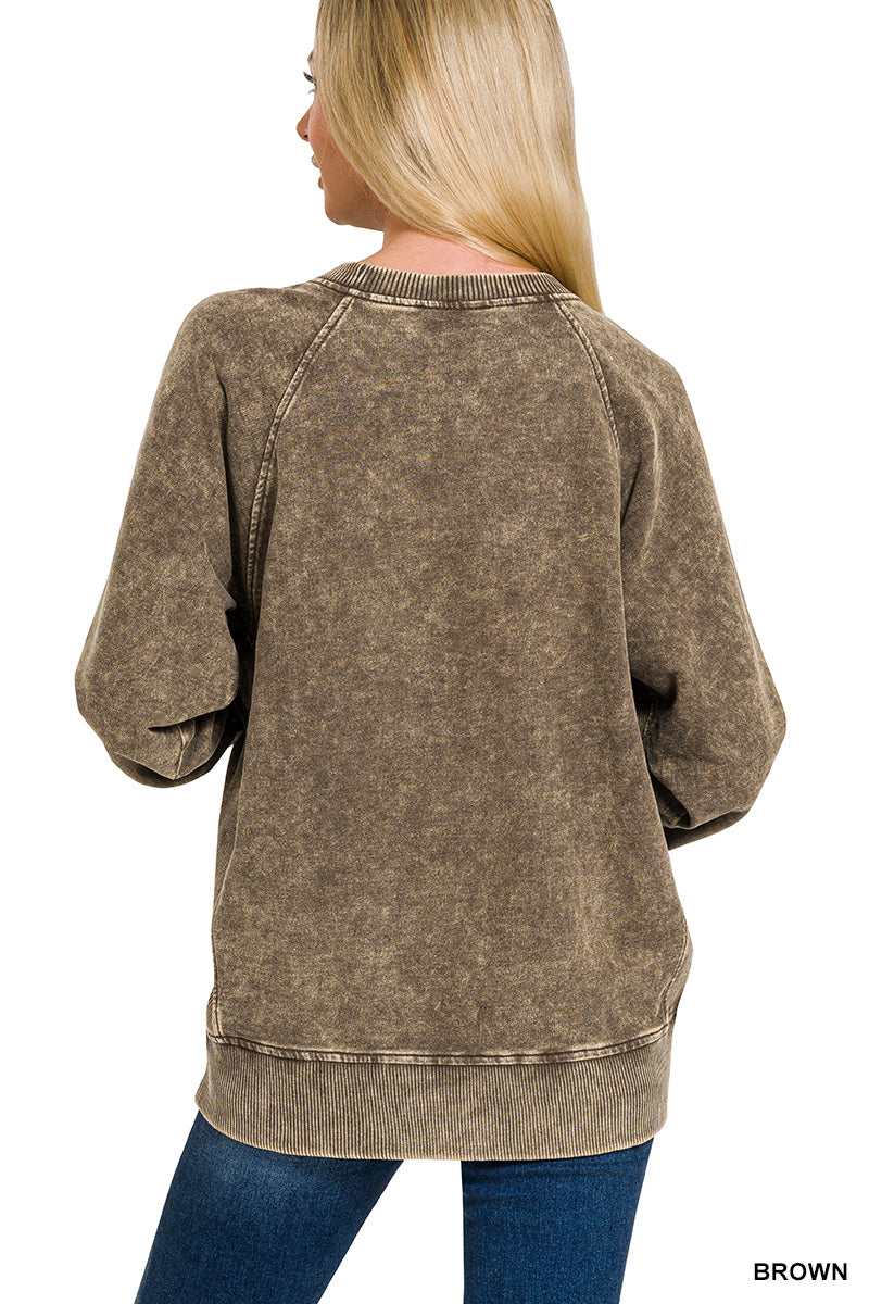 Ash Black Acid Washed French Terry Pullover