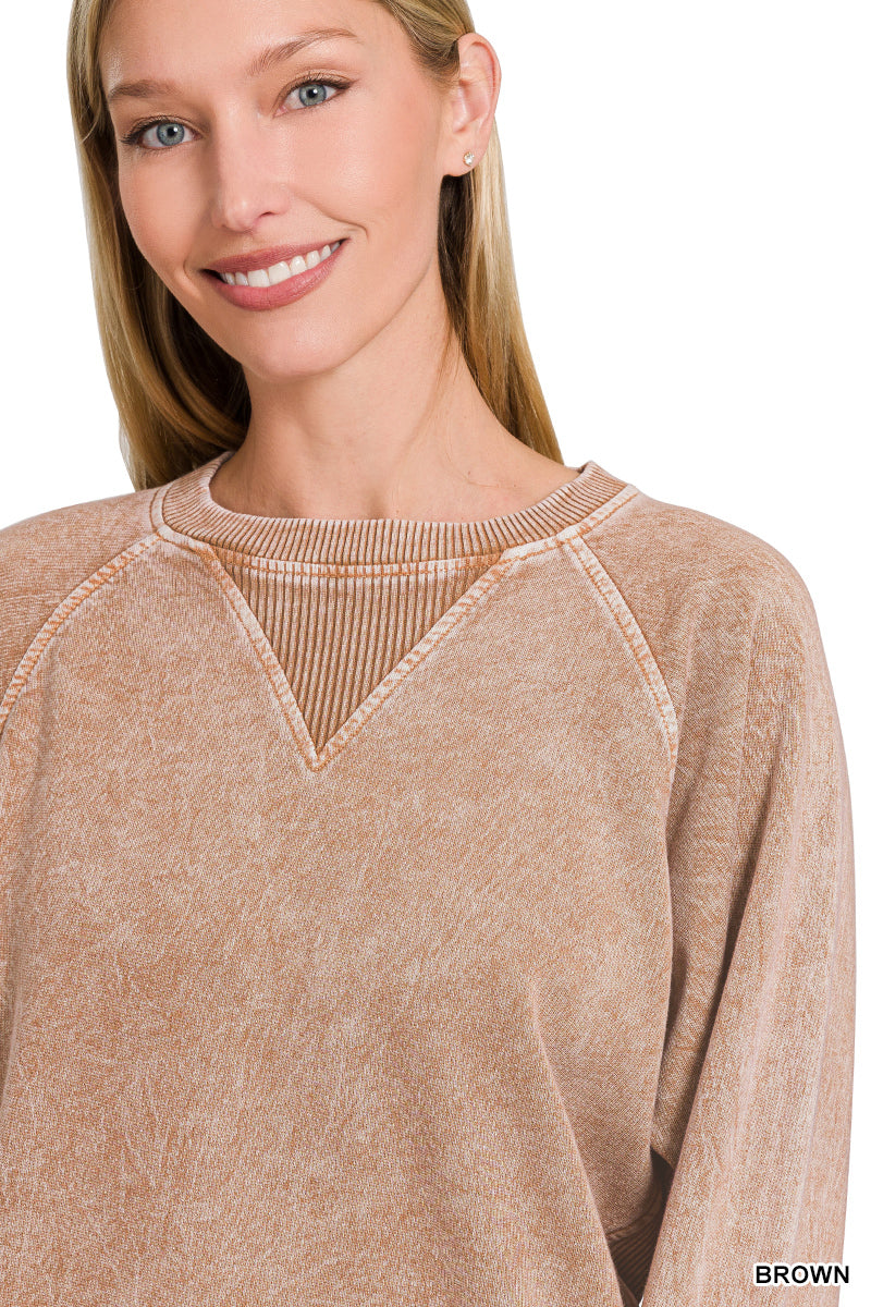 Dusty Teal Acid Washed French Terry Pullover