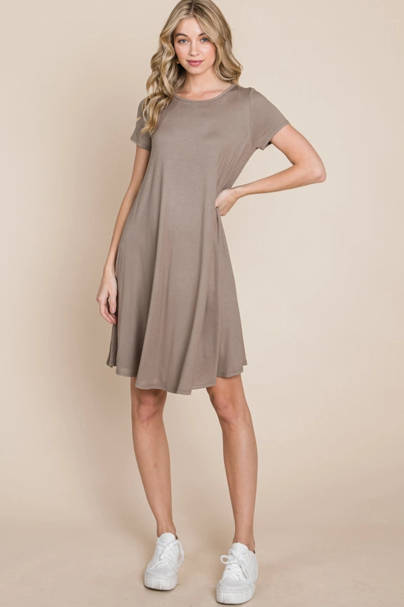 Casual Solid Midi Dress Taupe
