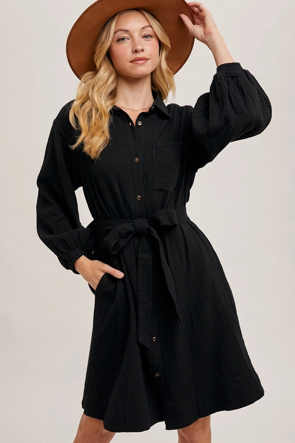 midi shirt dress button down Button Down Tie Waist Shirt Midi Dress M