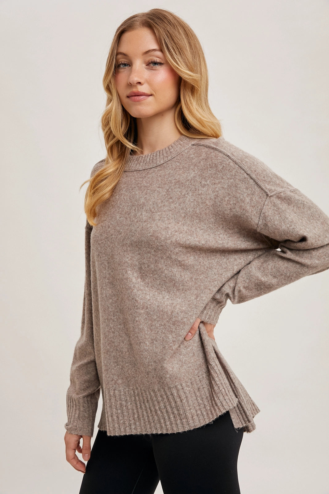 Crew Neck Knit Sweater Pullover Holiday Latte
