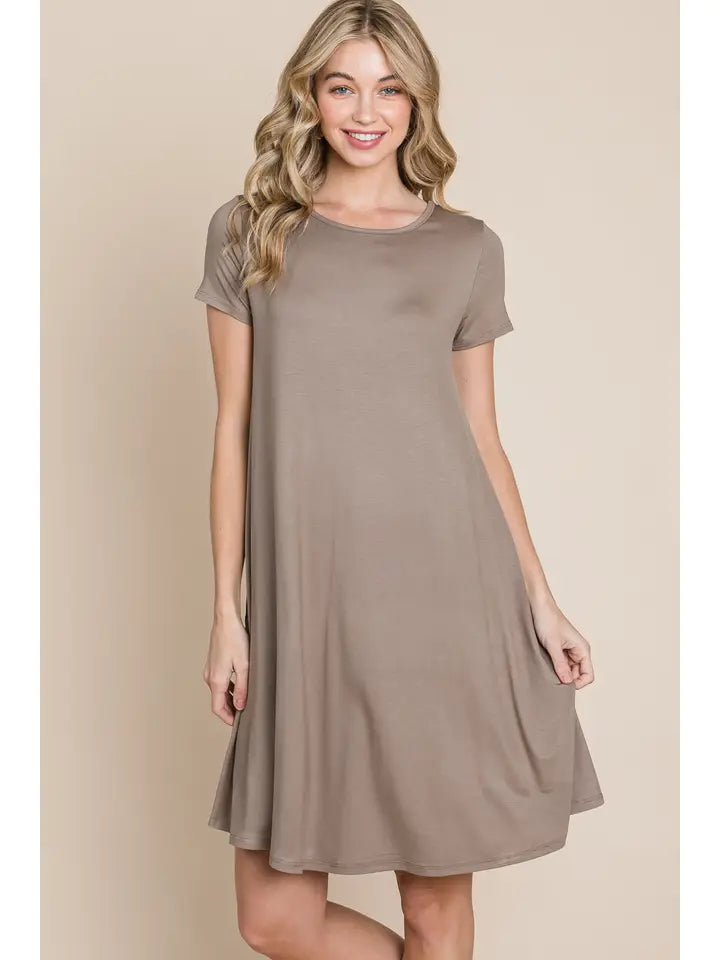 taupe casual dress Taupe Half Button Up Collar Front Pocket Short Sleeve Dress *FINAL SAL SSYS