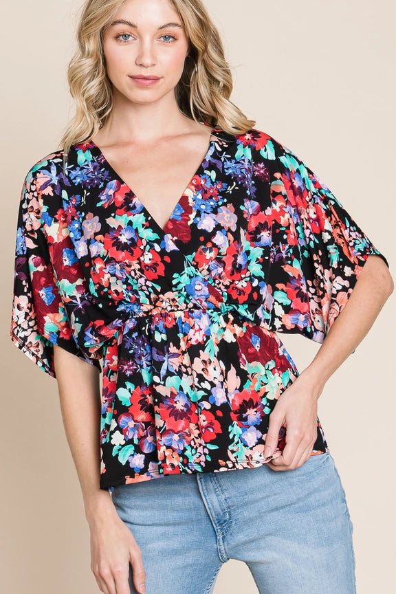 Vivid Floral Wrap Top