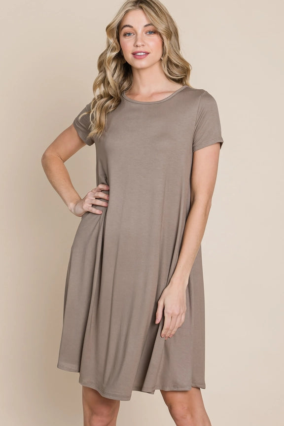 Casual Solid Midi Dress Taupe