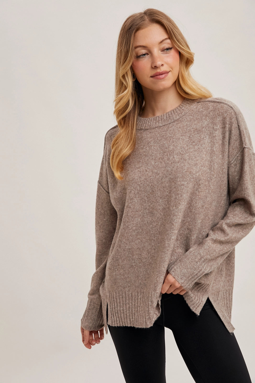 Crew Neck Knit Sweater Pullover Holiday Latte