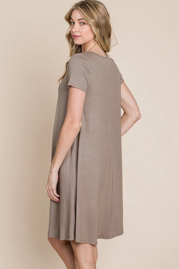 Casual Solid Midi Dress Taupe