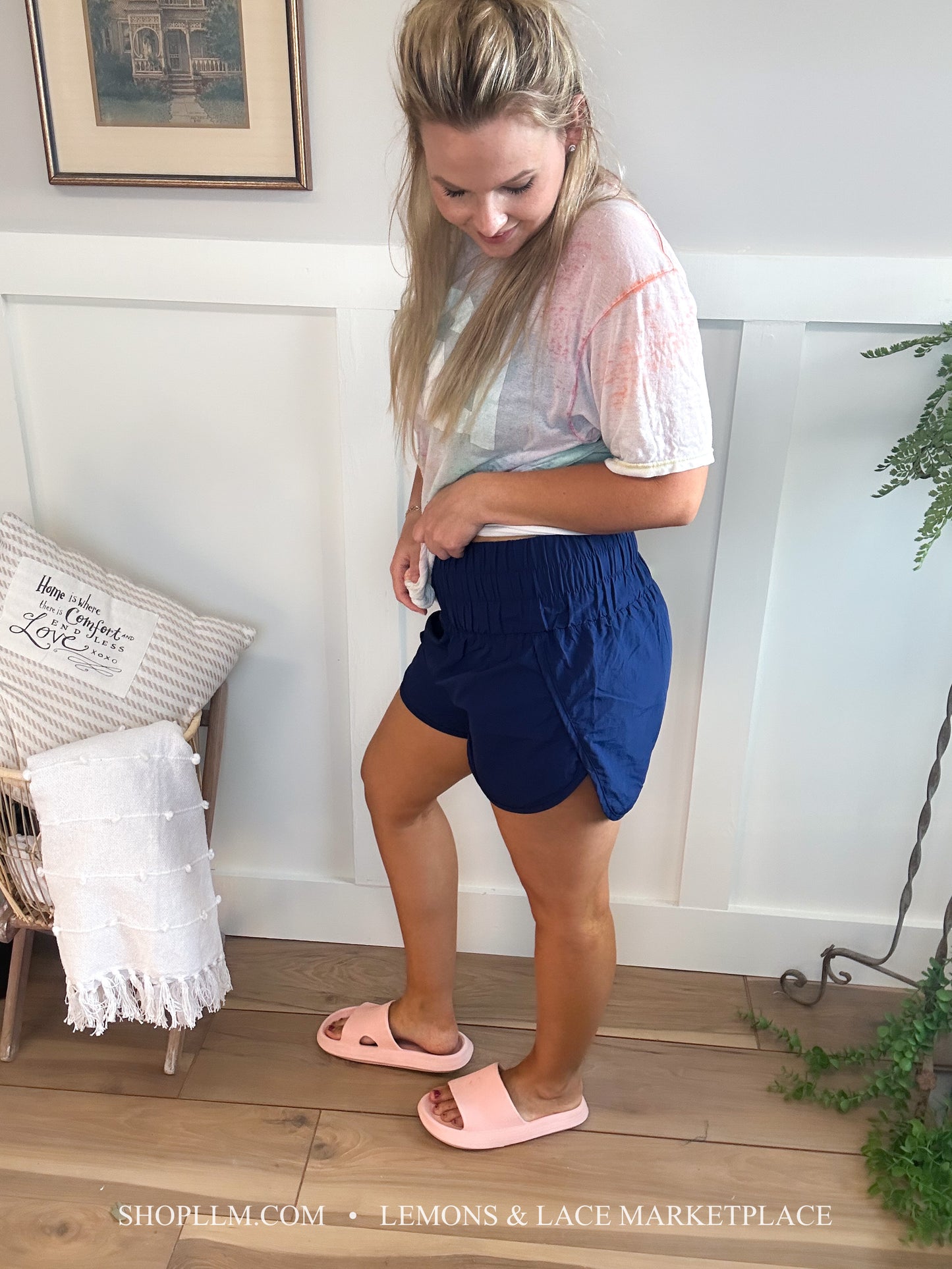Navy Windbreaker Smocked Shorts