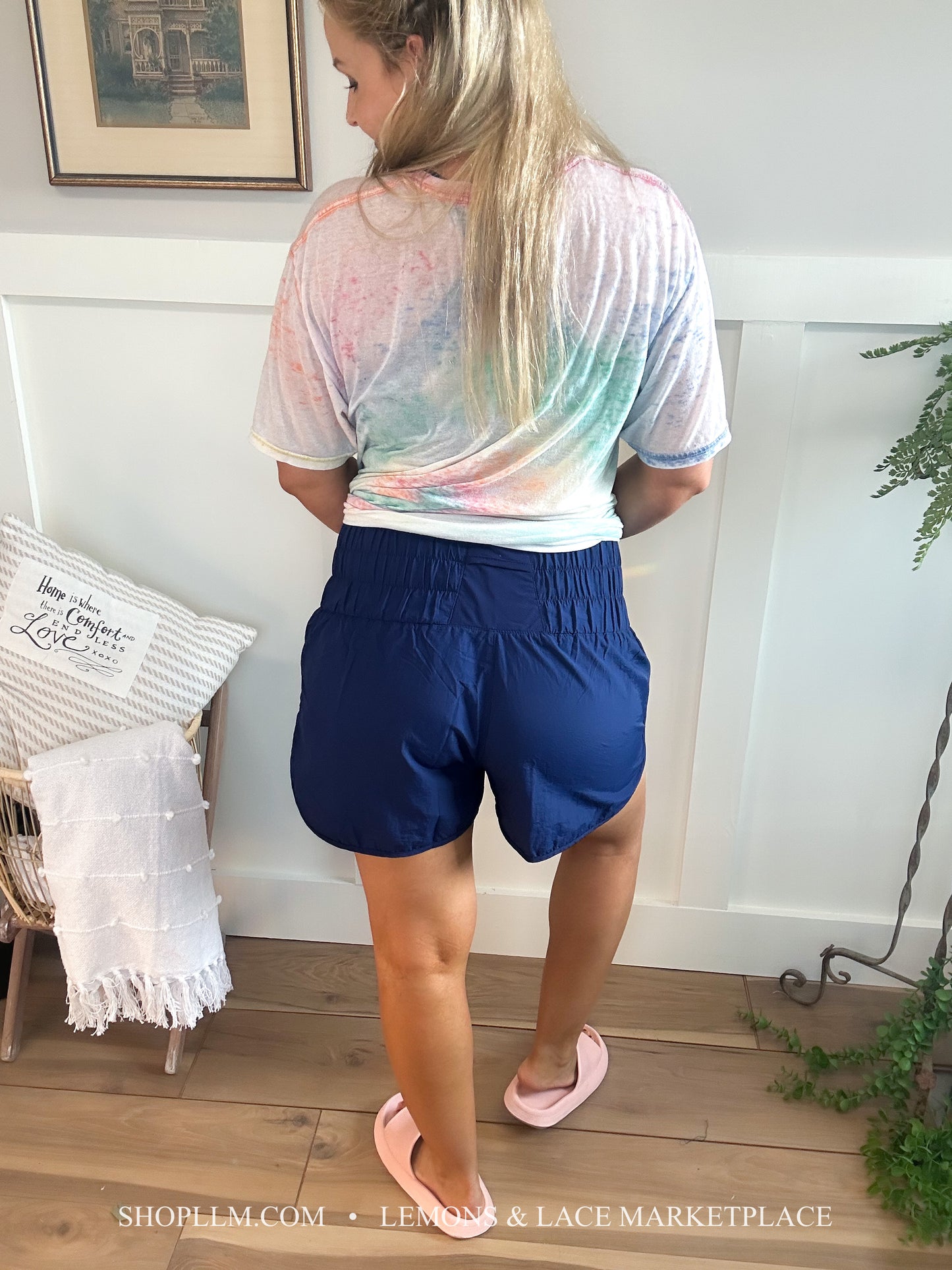 Navy Windbreaker Smocked Shorts