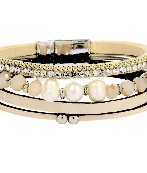 Multi-Stranded Pearls Glass Beads Bracelet