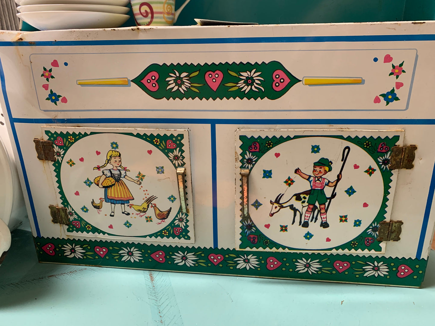 Antique Child’s Play Kitchen Cabinet Metal