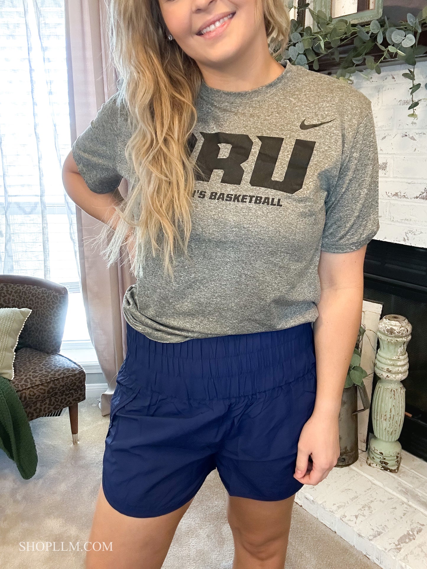 Navy Windbreaker Smocked Shorts