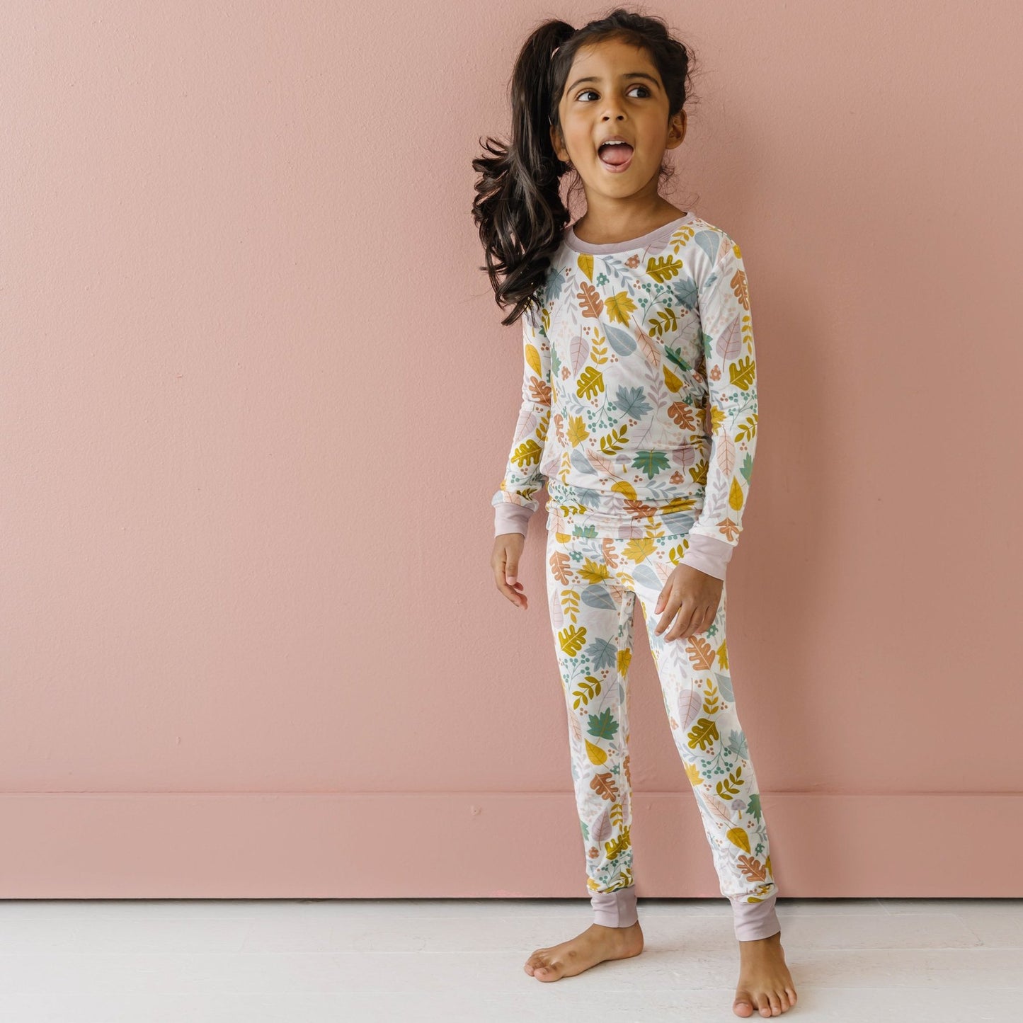 Dusty Mauve Fall Leaves Two-Piece Bamboo Viscose Pajama Set