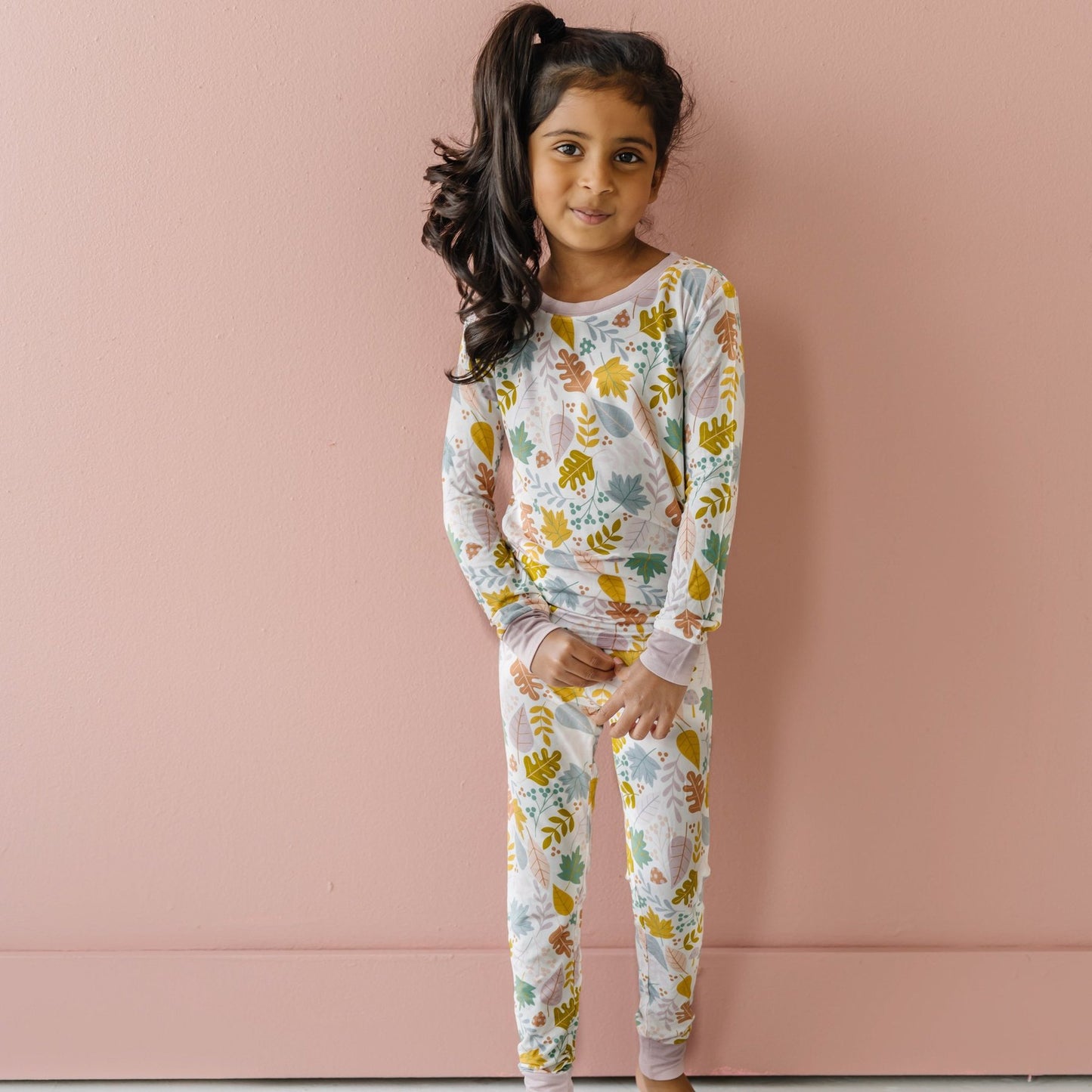Dusty Mauve Fall Leaves Two-Piece Bamboo Viscose Pajama Set