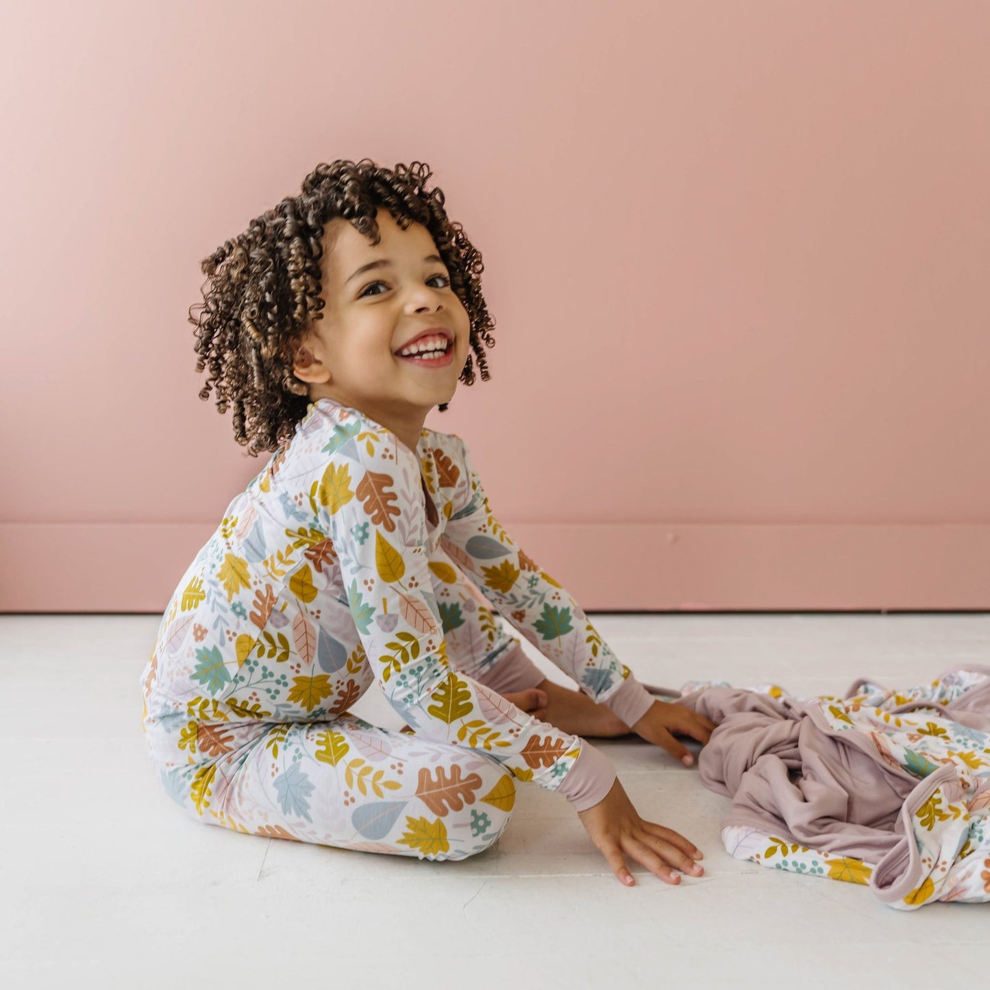 Dusty Mauve Fall Leaves Two-Piece Bamboo Viscose Pajama Set