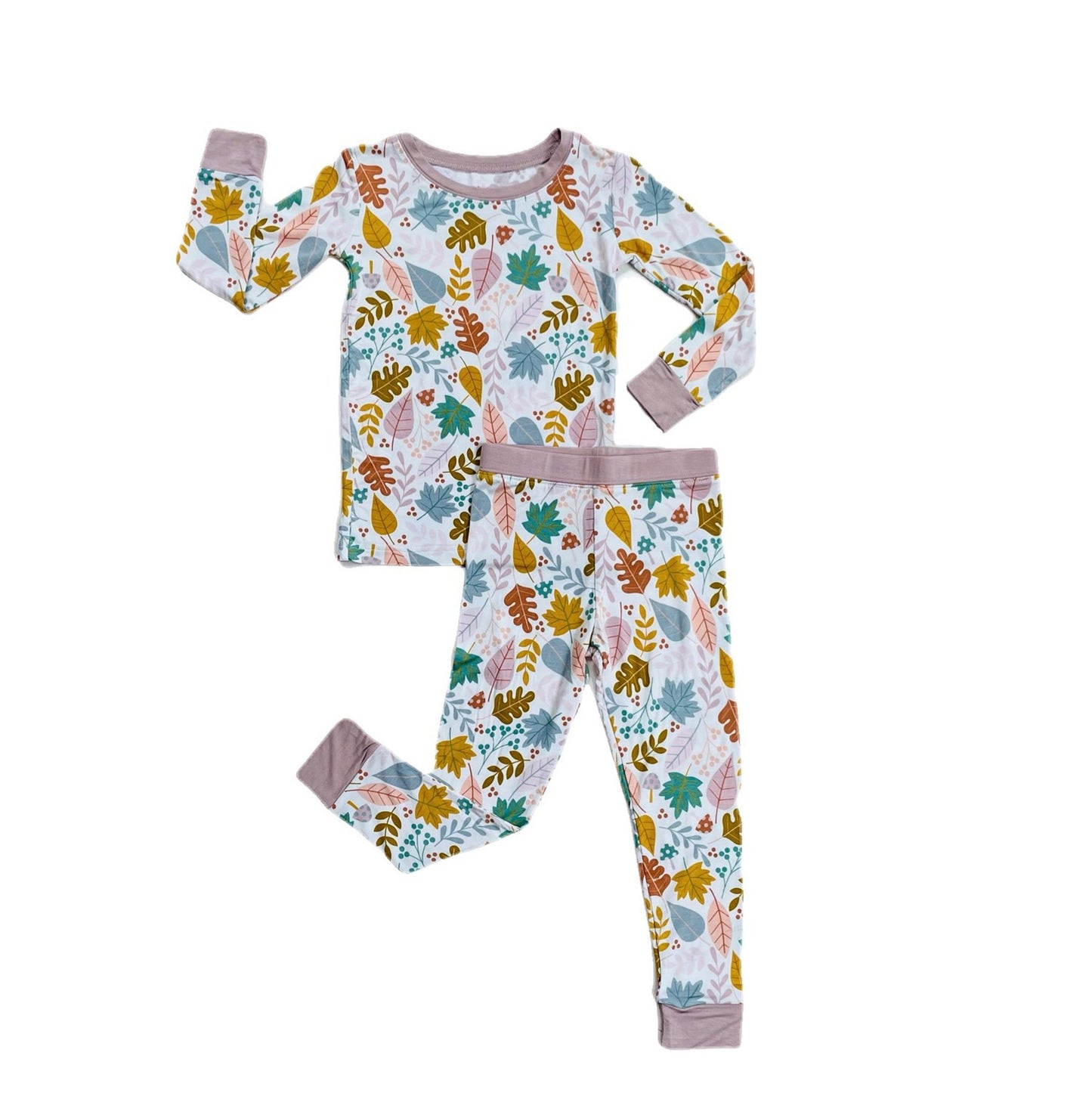Dusty Mauve Fall Leaves Two-Piece Bamboo Viscose Pajama Set