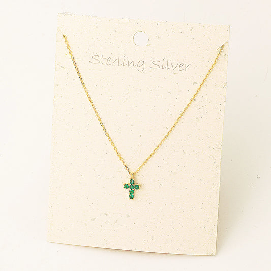 Sterling Silver Gem Cross Necklace